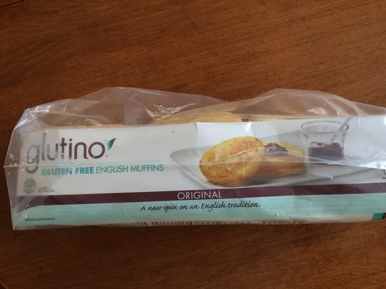 Side shot of a Glutino gluten free english muffin package  